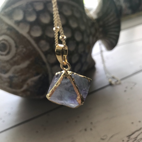 Gold Purple Flourite Crystal Boho Necklace - Picture 6 of 8